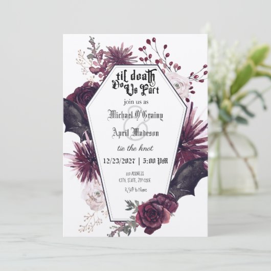 Gothic Gothic Dark Bats Wedding Invitation Kaart (Staand voorkant)