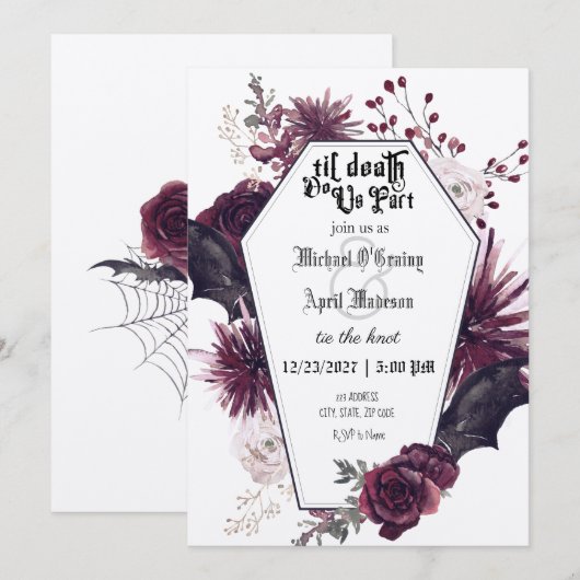 Gothic Gothic Dark Bats Wedding Invitation Kaart (Voorkant / Achterkant)