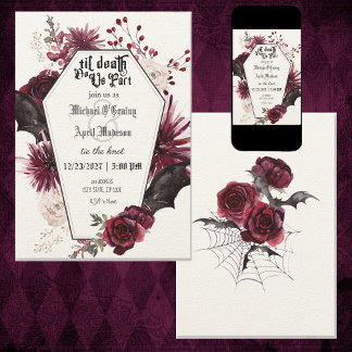 Gothic Gothic Dark Bats Wedding Invitation Kaart