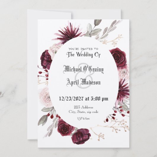 Gothic Gothic Dark Roos Wedding Invitation Kaart (Voorkant)