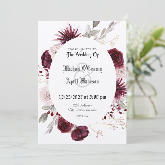 Gothic Gothic Dark Roos Wedding Invitation Kaart (Staand voorkant)