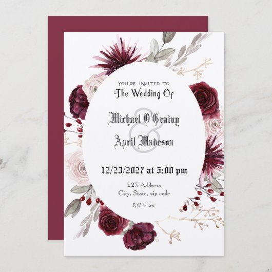 Gothic Gothic Dark Roos Wedding Invitation Kaart (Voorkant / Achterkant)