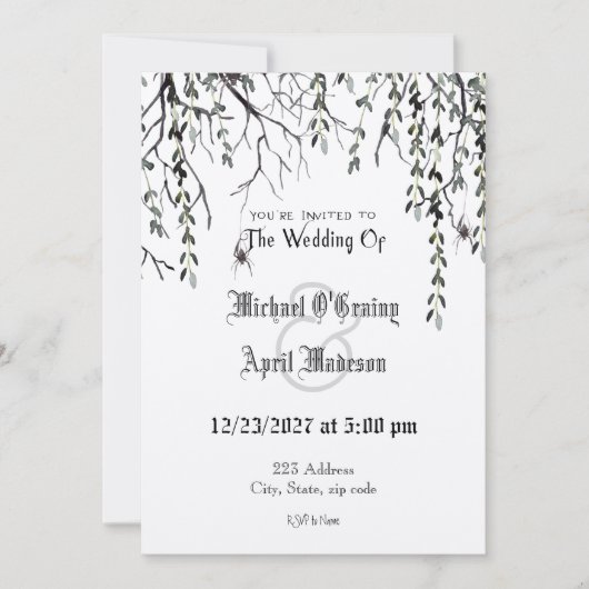 Gothic Gothic Dark Web Wedding Invitation Kaart (Voorkant)