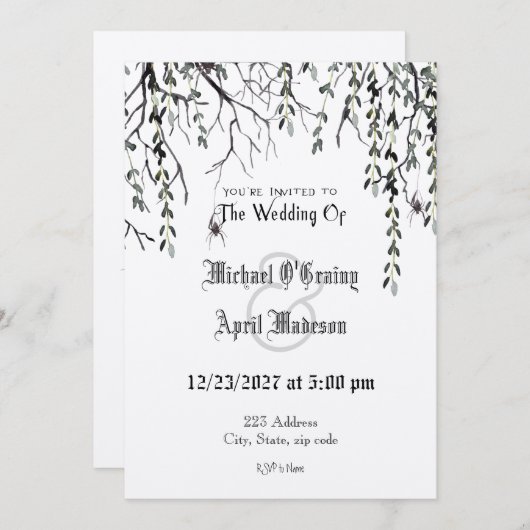 Gothic Gothic Dark Web Wedding Invitation Kaart (Voorkant / Achterkant)