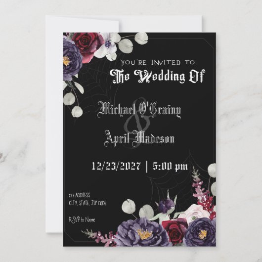 Gothic Gothic Dark Web Wedding Invitation Kaart (Voorkant)