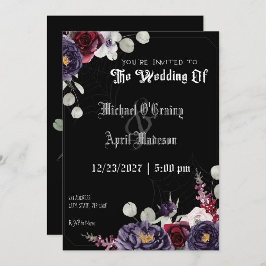Gothic Gothic Dark Web Wedding Invitation Kaart (Voorkant / Achterkant)