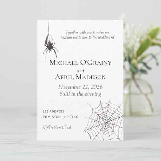 Gothic Gothic Spider Web Dark Invitation Wedding Kaart (Staand voorkant)