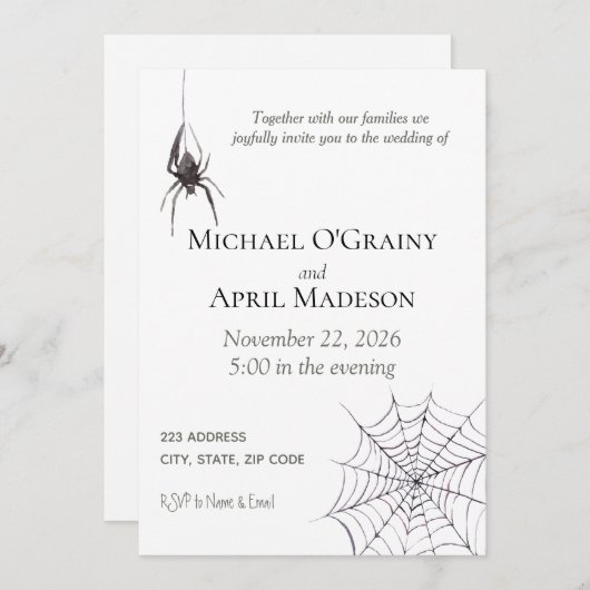 Gothic Gothic Spider Web Dark Invitation Wedding Kaart (Voorkant / Achterkant)