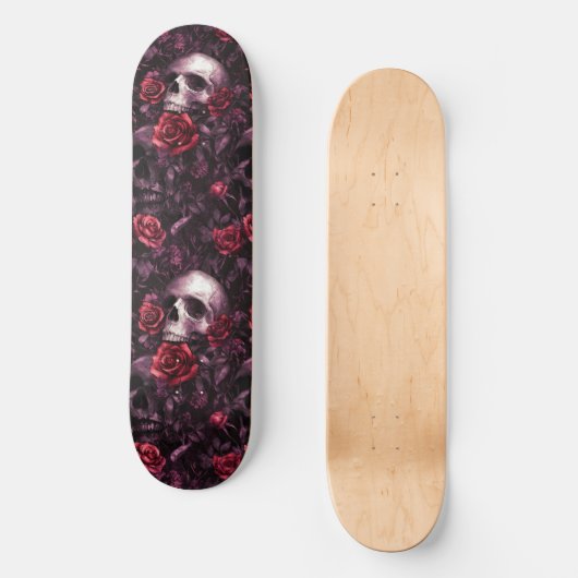 Gothic Gotische Schedel en Rozen Macabre Skateboar Persoonlijk Skateboard (Voorkant)