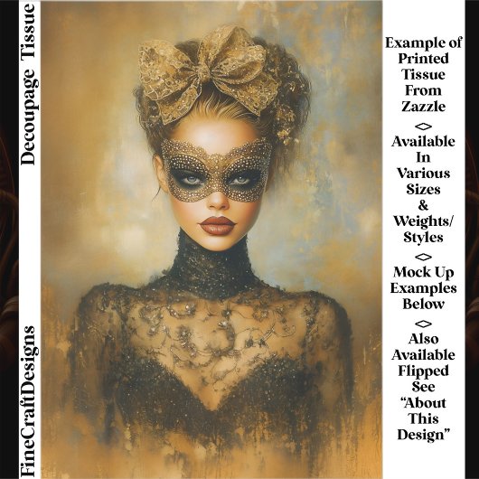 Gothic Goud Masquerade Vrouw, Masker ER2L Decoupag Tissuepapier