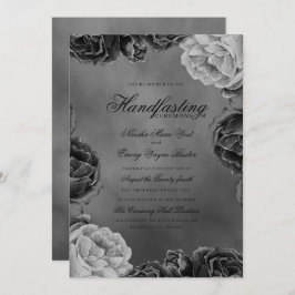 Gothic Gray Monochrome Elegant Floral Handfasting Kaart