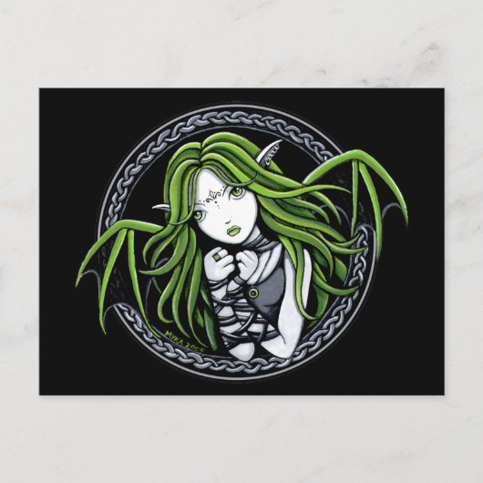 Gothic Green Bat Fairy Art Briefkaart (Voorkant)