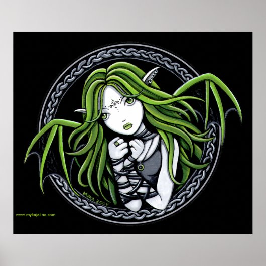Gothic Green Bat Fairy Art Poster (Voorkant)