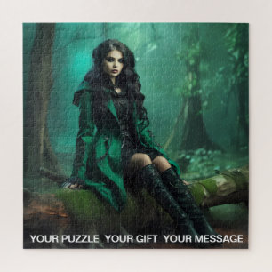 Gothic Green Dark Forest Girl Legpuzzel