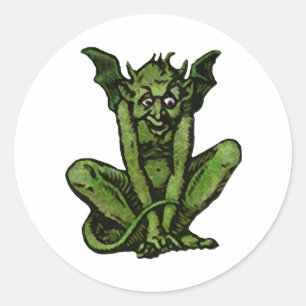 Gothic Green Goblin Fantasy Demon Creaton Ronde Sticker