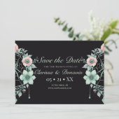 Gothic Green Mint Bloemen Spider Web Handfasting Save The Date (Staand voorkant)