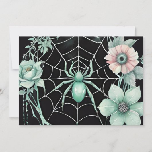 Gothic Green Mint Bloemen Spider Web Handfasting Save The Date (Achterkant)