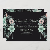 Gothic Green Mint Bloemen Spider Web Handfasting Save The Date (Voorkant / Achterkant)