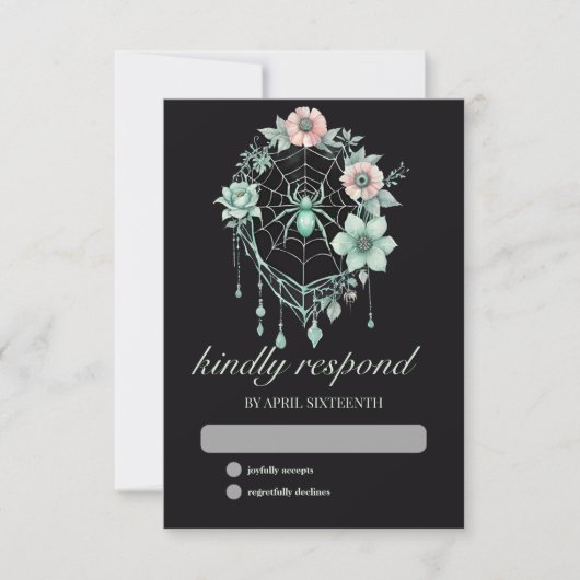 Gothic Green Mint Floral Spider Web Handfasting RSVP Kaartje (Voorkant)