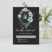 Gothic Green Mint Floral Spider Web Handfasting RSVP Kaartje (Staand voorkant)