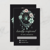 Gothic Green Mint Floral Spider Web Handfasting RSVP Kaartje (Voorkant / Achterkant)