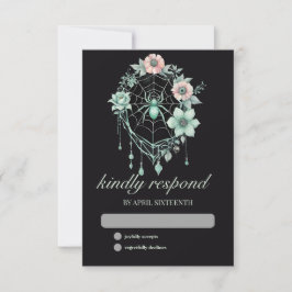 Gothic Green Mint Floral Spider Web Handfasting RSVP Kaartje