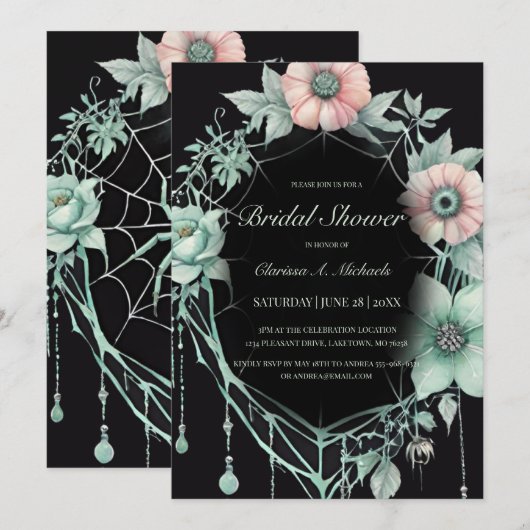 Gothic Green Mint Floral Spider Web Vrijgezellenfe Kaart (Voorkant / Achterkant)