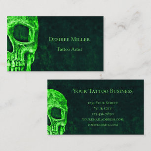 Gothic Green Skull Texture Background Tattoo Shop Visitekaartje