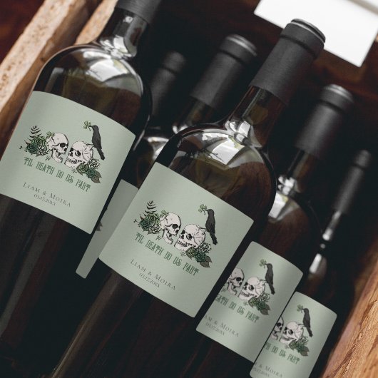 Gothic Green Til Death Ierse bruiloft Bloemen Sche Wijn Etiket