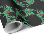 Gothic Green Wreath Black Skull Kerstmis Cadeaupapier (Rol Hoek)