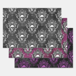 Gothic Grey and Paars Skull Inpakpapier Vel