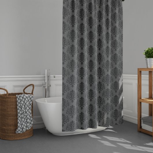 Gothic Grey Black Damask Patroon Douchegordijn