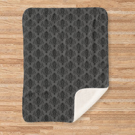 Gothic Grey Black Damask Patroon Sherpa Deken