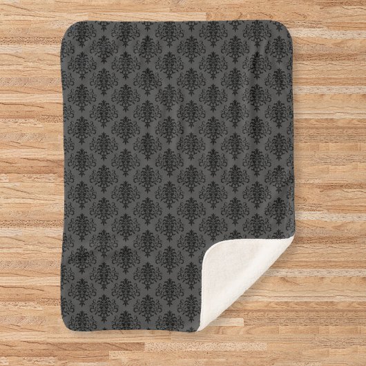 Gothic Grey Black Damask Patroon Sherpa Deken