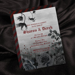 Gothic Grey Black Floral Red Lettering Wedding Kaart