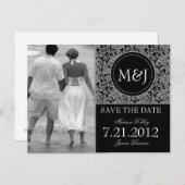 Gothic Grey & Black Flourish Save the Date Aankondigingskaart (Voorkant / Achterkant)