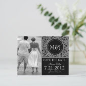 Gothic Grey & Black Flourish Save the Date Aankondigingskaart (Staand voorkant)