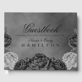 Gothic Grey Elegant Waterverf Roos Wedding Gastenboek