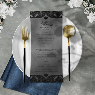 Gothic Grey Medieval Black  Lace Wedding Menu
