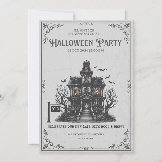 Gothic Griezelen Huis Halloween Feest Uitnodiging (Voorkant)