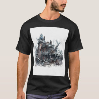 Gothic Griezelen Huis Halloween Kunst T-shirt