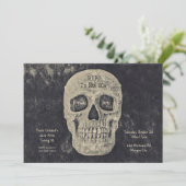 Gothic grijs beige schedel verjaardag RIP naar zij Kaart (Staand voorkant)