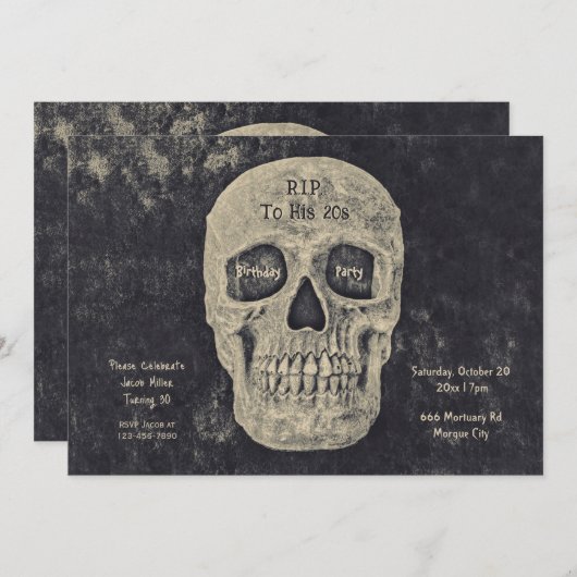 Gothic grijs beige schedel verjaardag RIP naar zij Kaart (Voorkant / Achterkant)