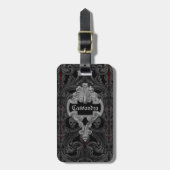Gothic Grijs Ornament met schedel Aangepast Bagagelabel (Voorkant verticaal)