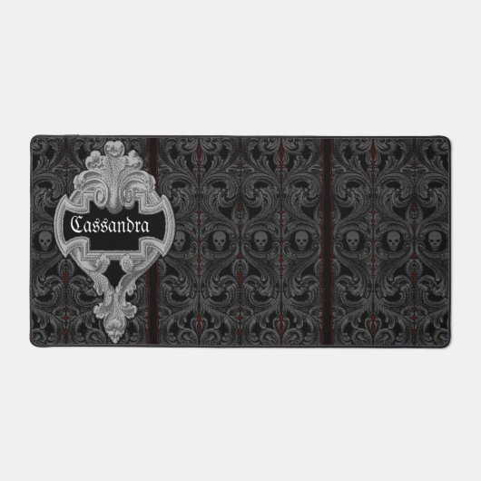 Gothic Grijs Ornament met schedel Aangepast Bureaumat (Voorkant)