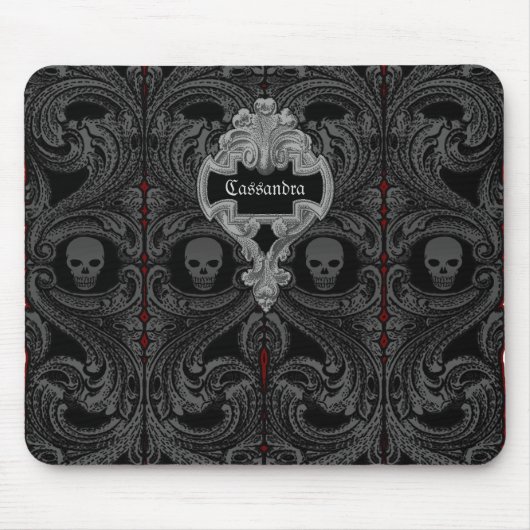 Gothic Grijs Ornament met schedel Aangepast Muismat (Voorkant)