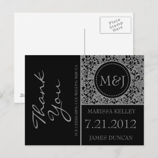 Gothic grijs/zwart bloeien dank u briefkaart (Voorkant / Achterkant)