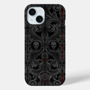Gothic Grijze Ornament met schedel iPhone 15 Case