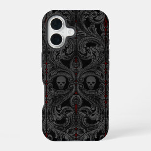 Gothic Grijze Ornament met schedel iPhone 16 Hoesje