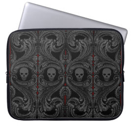 Gothic Grijze Ornament met schedel Laptop Sleeve